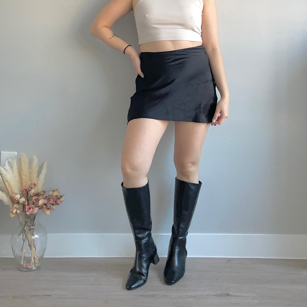 Cropped Slip Dress, Satin Mini Skirt, Black Mini Skirt